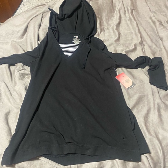 Danskin Now Tops - Danskin Now V-Neck Black Hoodie with Striped Lining
